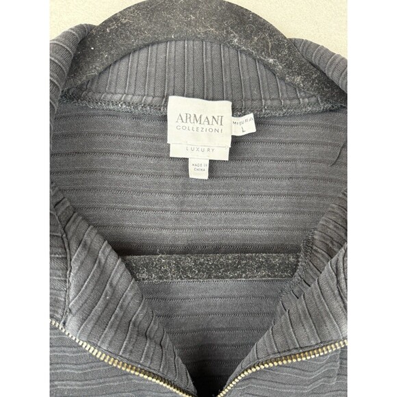 Armani Collezoni Men’s Ribbed Silk Patterned Knit 1/4 Zip-up Sweater Black L - Picture 5 of 6